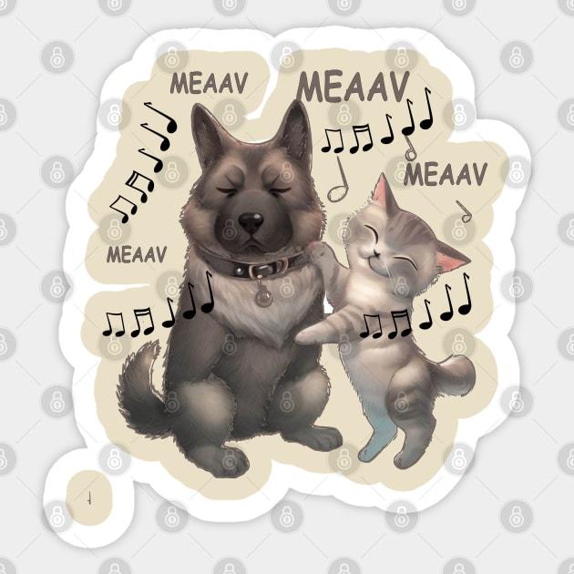 wolf dog and cat love Sticker by Bari-520